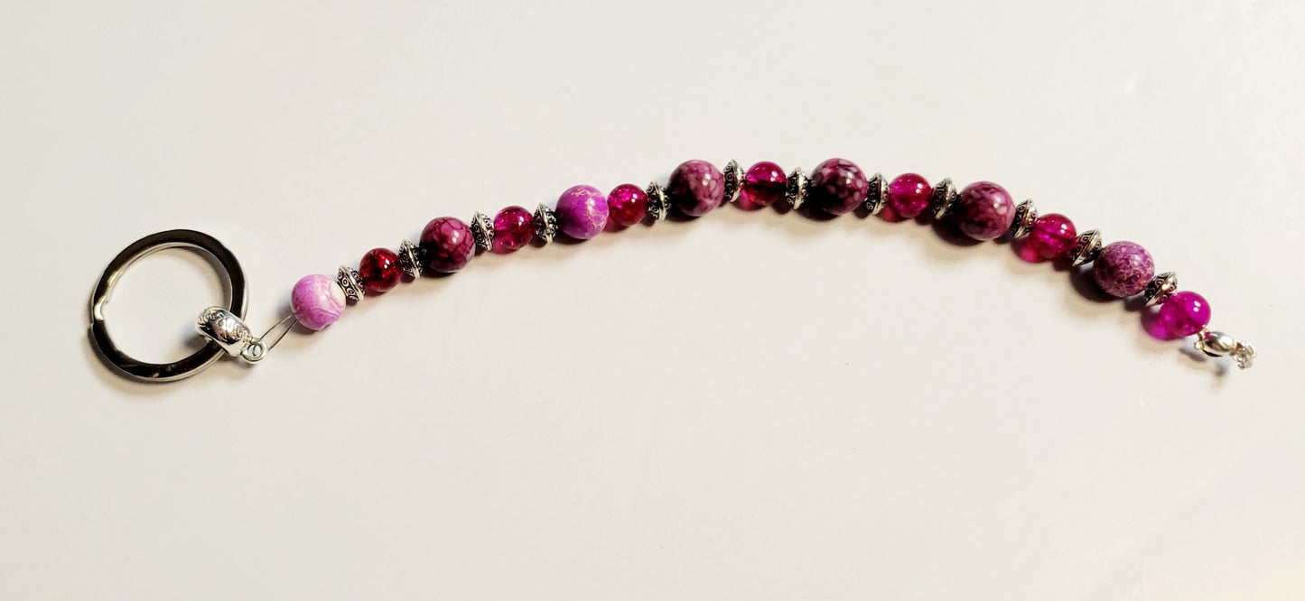 Red & pink beaded keychain