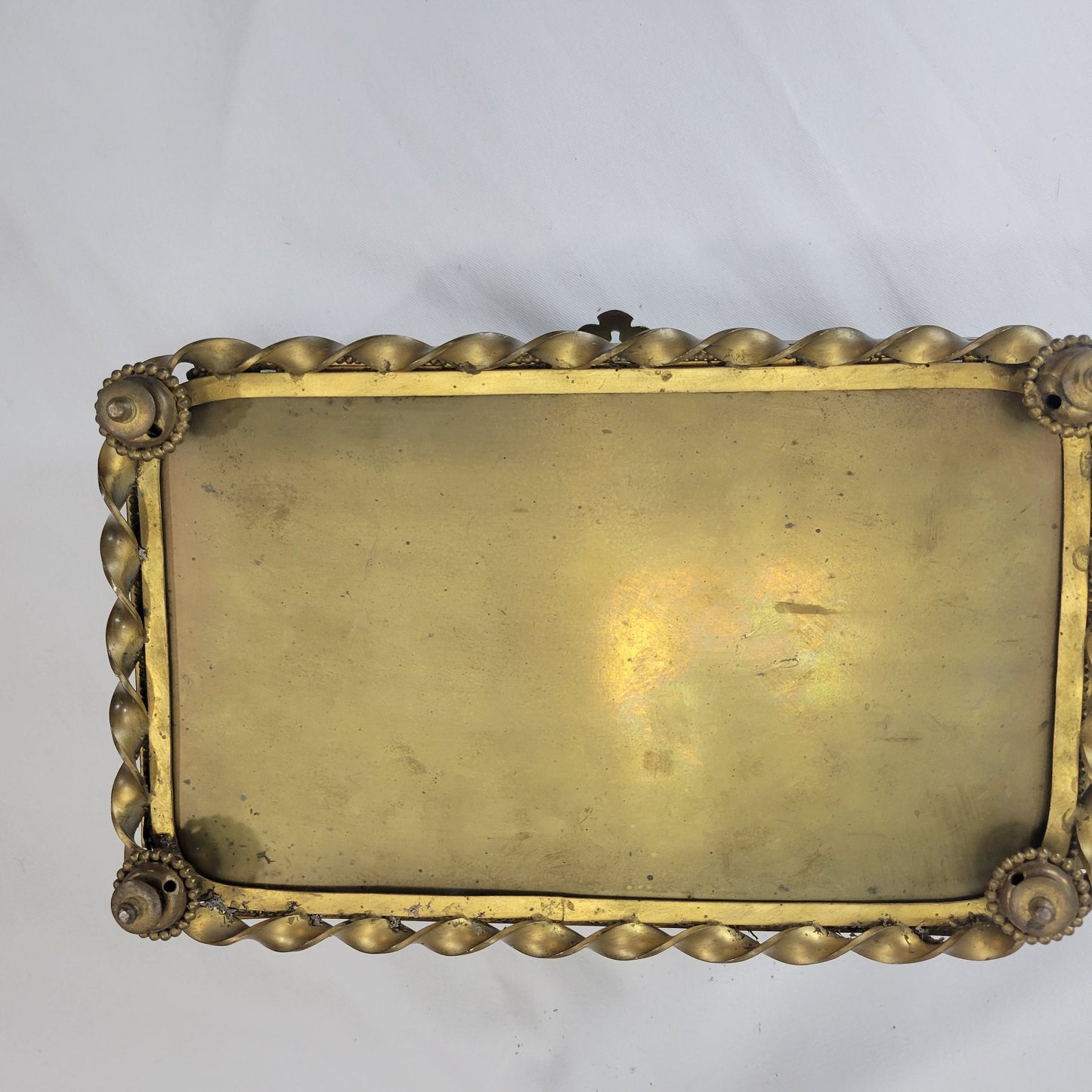Antique French brass and glass footed jewelry box