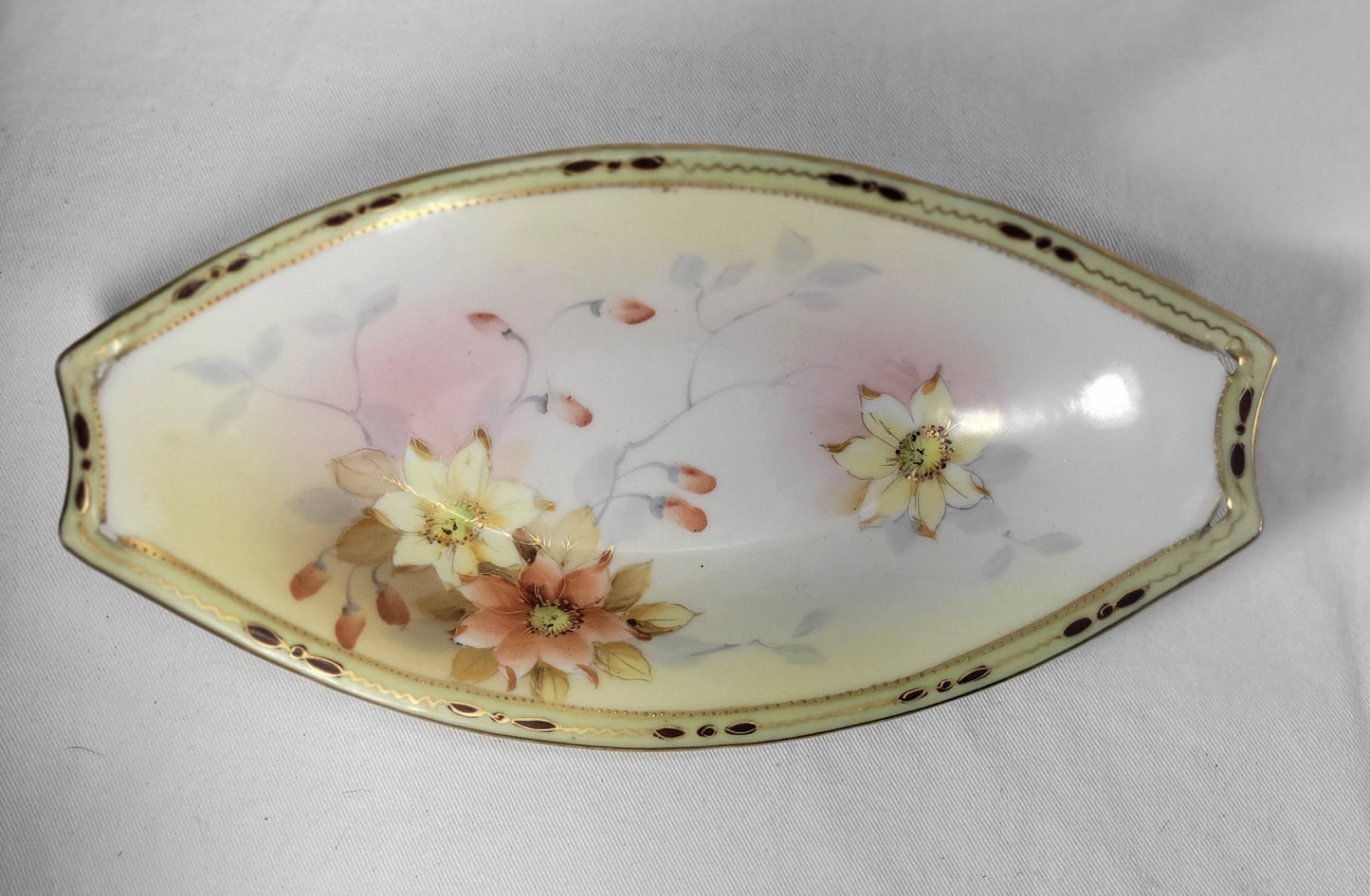 Antique Nippon handpainted floral porcelain relish dish