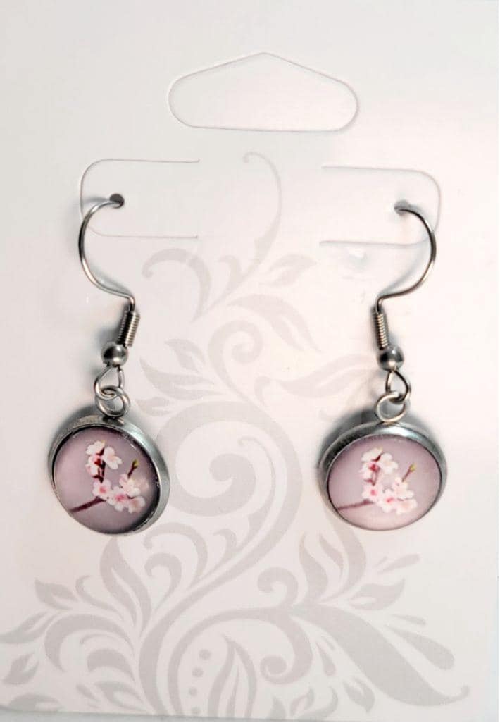 Cherry Blossom cabochon dangle drop earrings