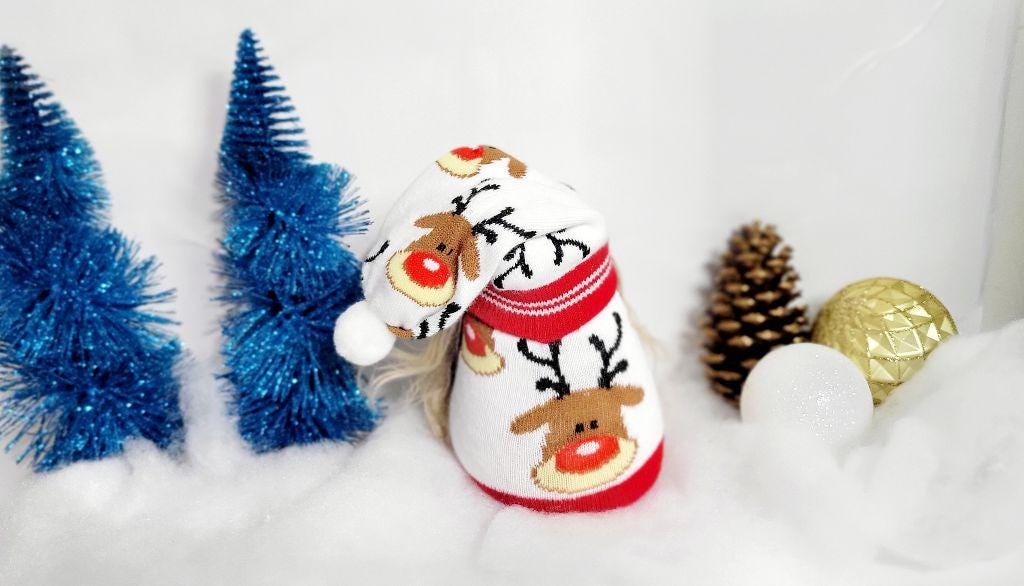 Christmas sock gnome with  reindeer hand crafted