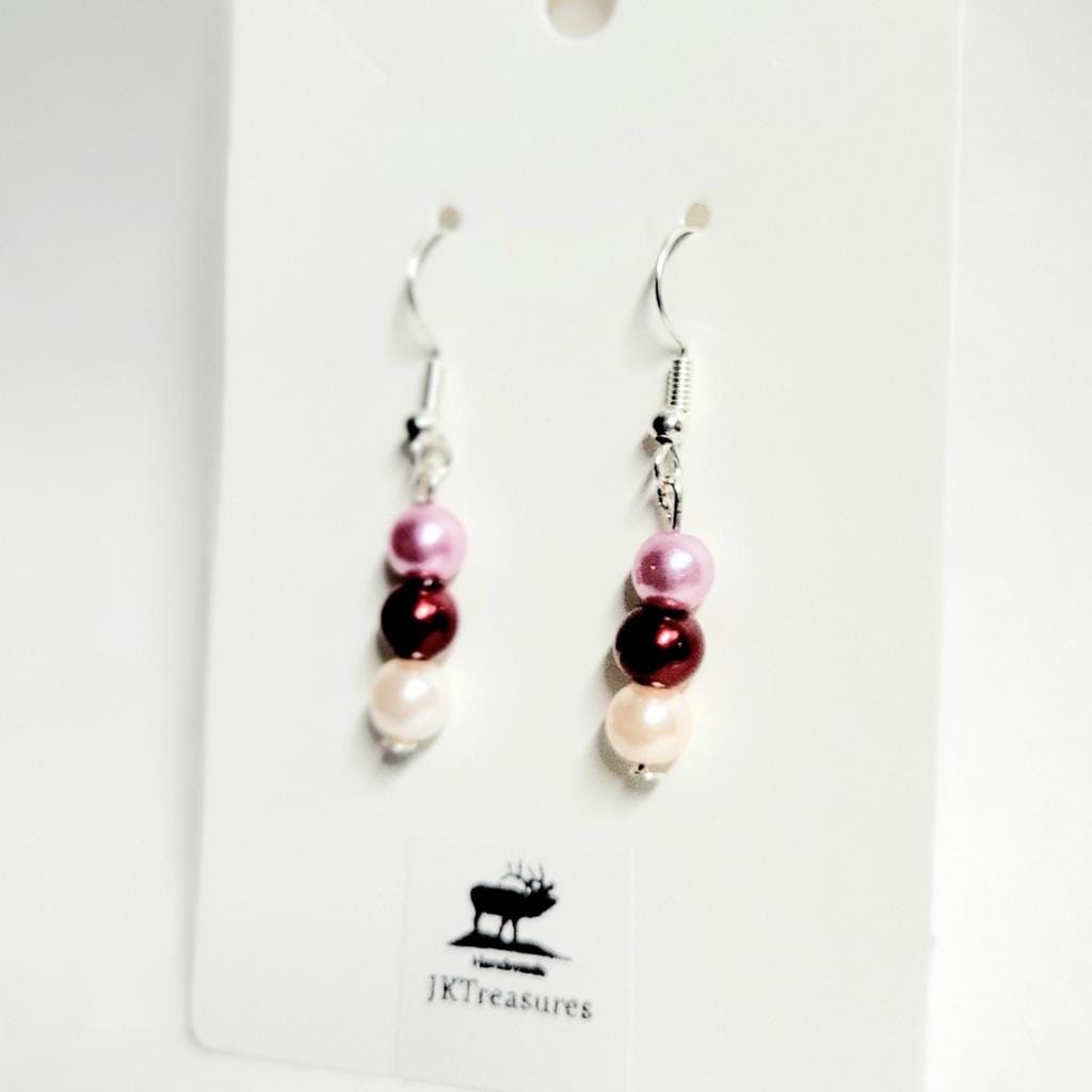 Hand crafted Valentine's Day glass bead dangle earrings