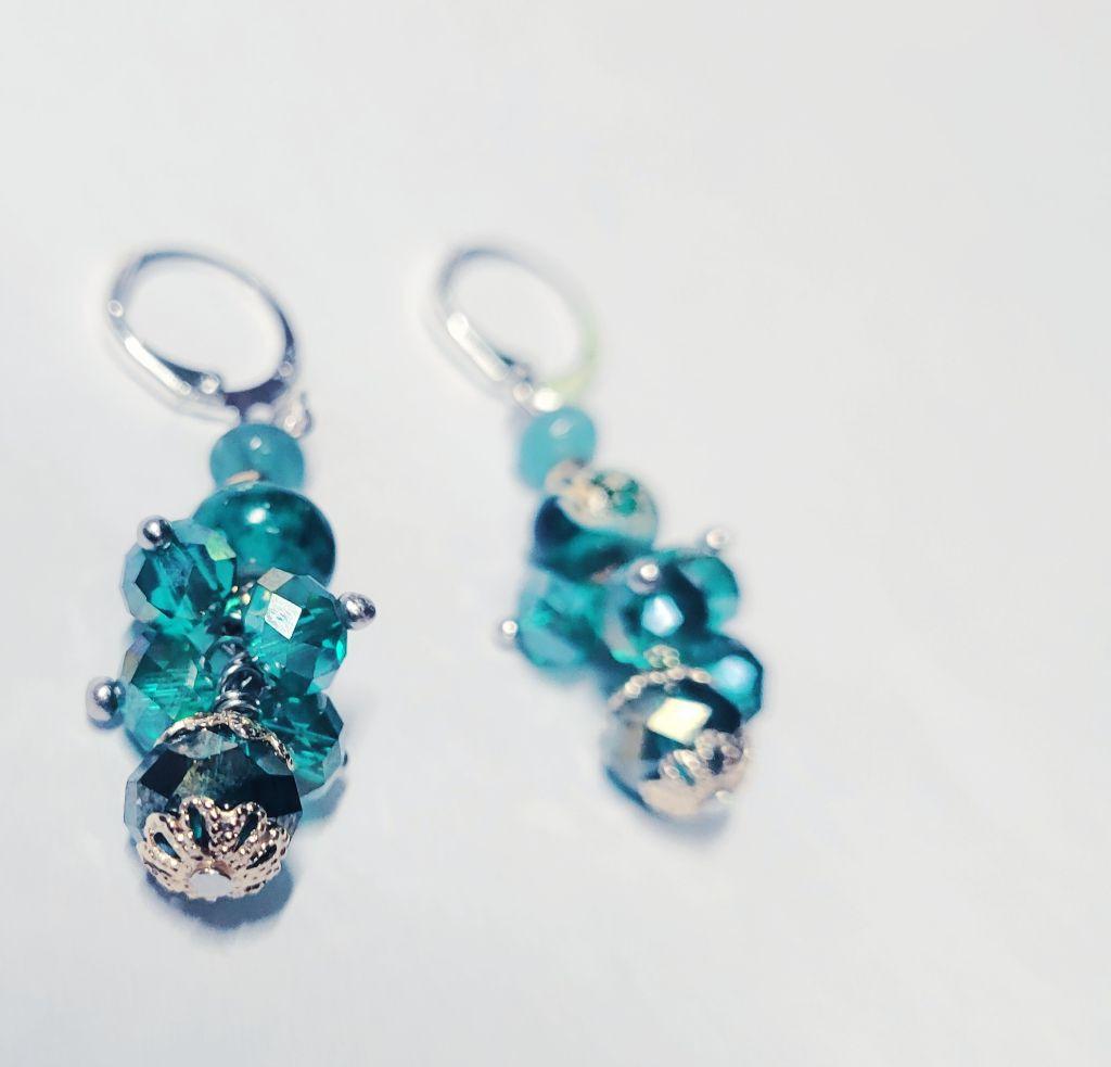 925 SS Grandidierite & teal faceted beads dangle earrings