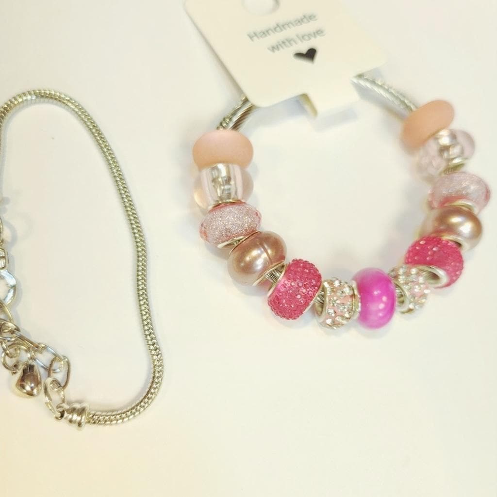 European Style Large Beaded Adjustable Snake Coil Bracelet 7"