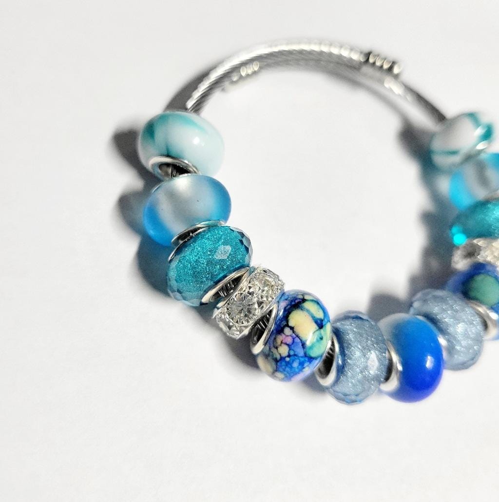 European Style Large Beaded Adjustable Snake Coil Bracelet 7"