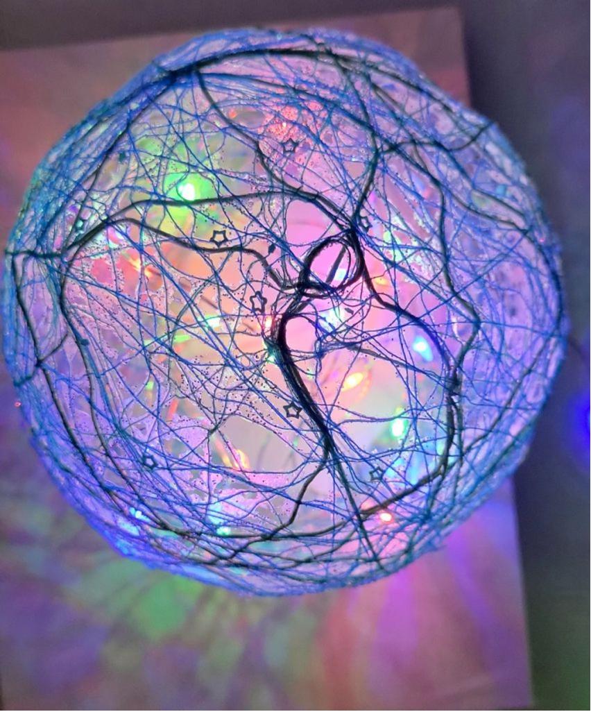 Hand crafted Wrapped thread orb light table decor