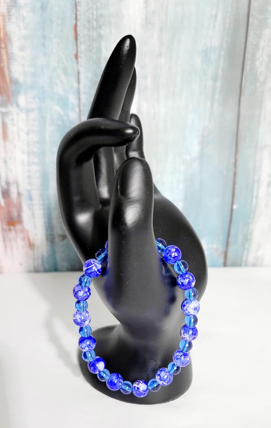 Handcrafted Blue Beaded Bracelet: Acrylic & Translucent Glass