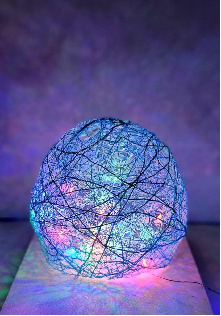 Hand crafted Wrapped thread orb light table decor