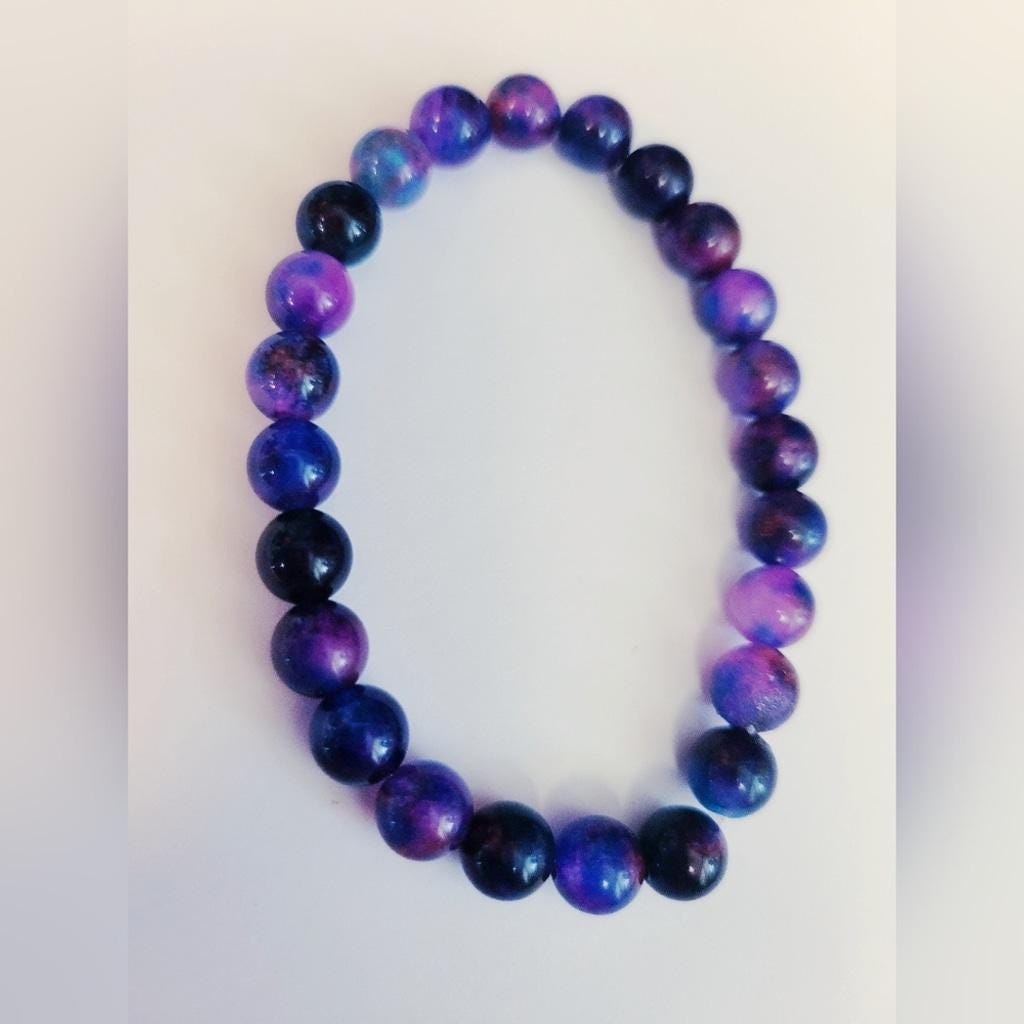 Natural Sugilite Crystal Beaded Bracelet 7.25"