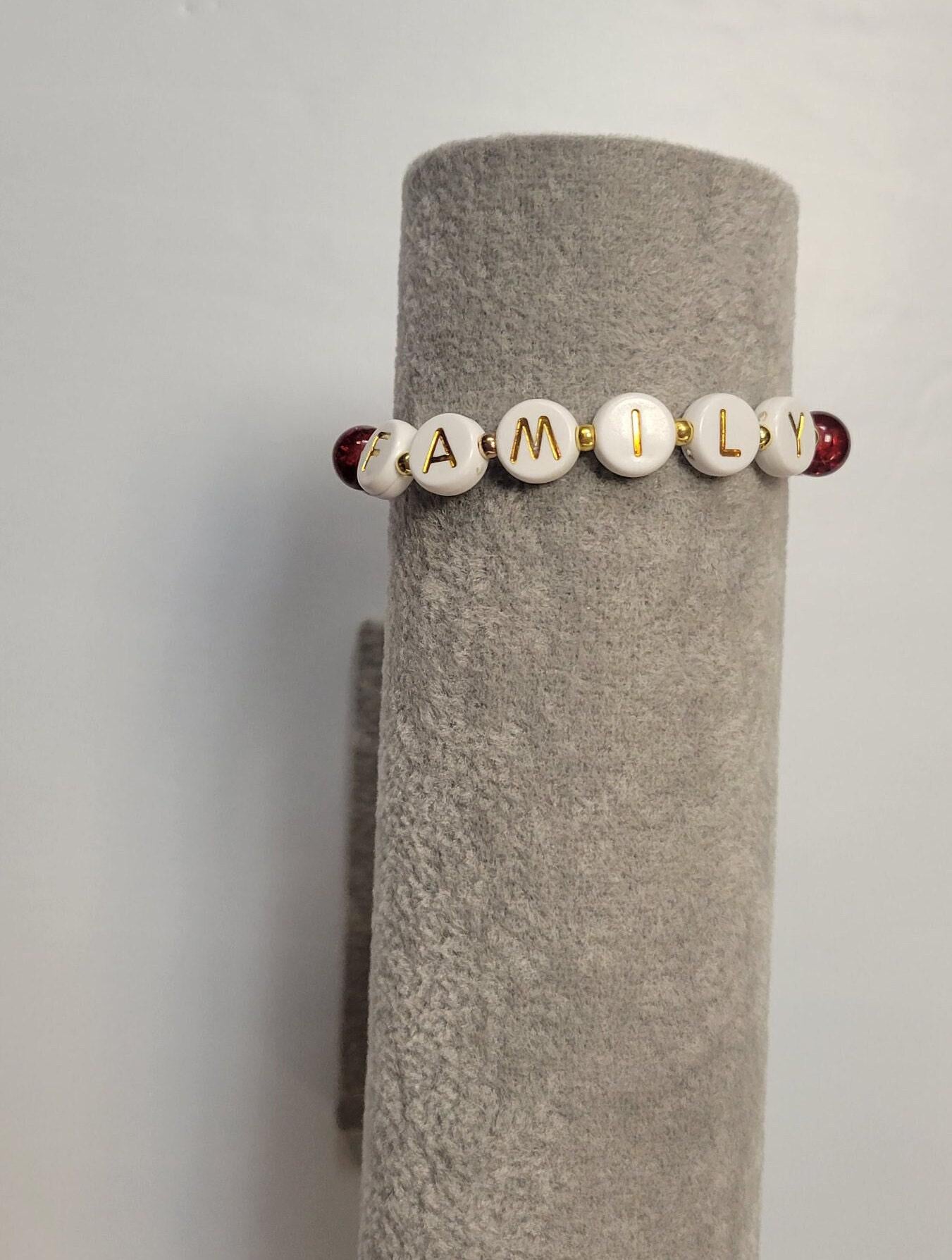 Personalized Family berry colored glass bead bracelet