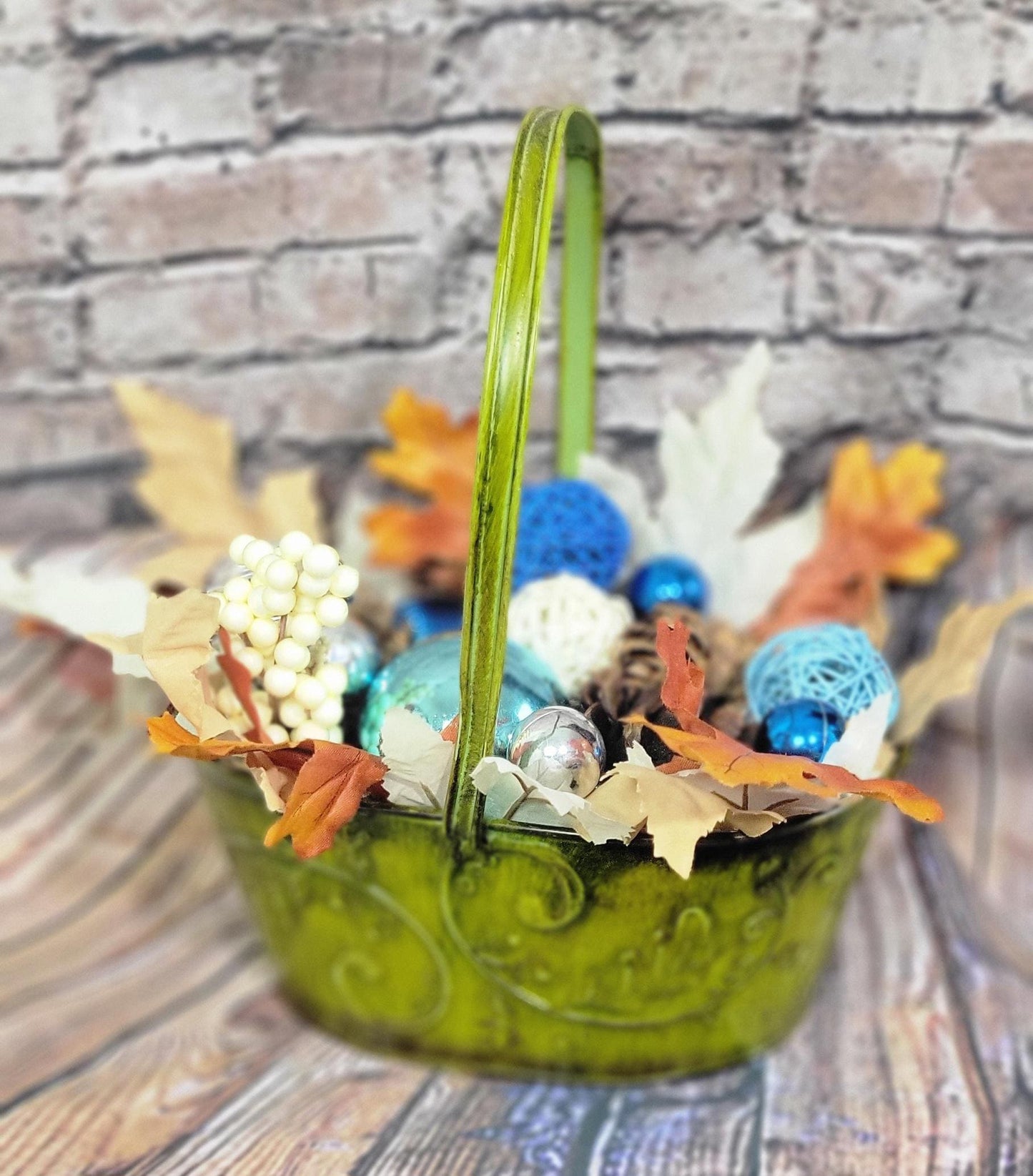 Fall Autumn table decor decorative basket  centerpiece hand crafted