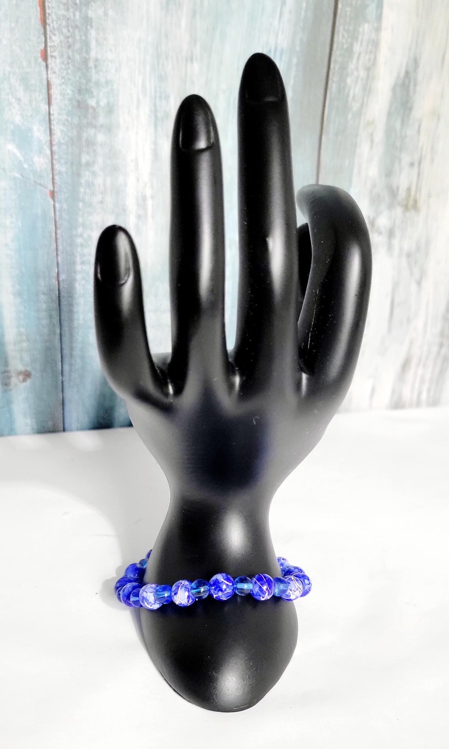 Handcrafted Blue Beaded Bracelet: Acrylic & Translucent Glass