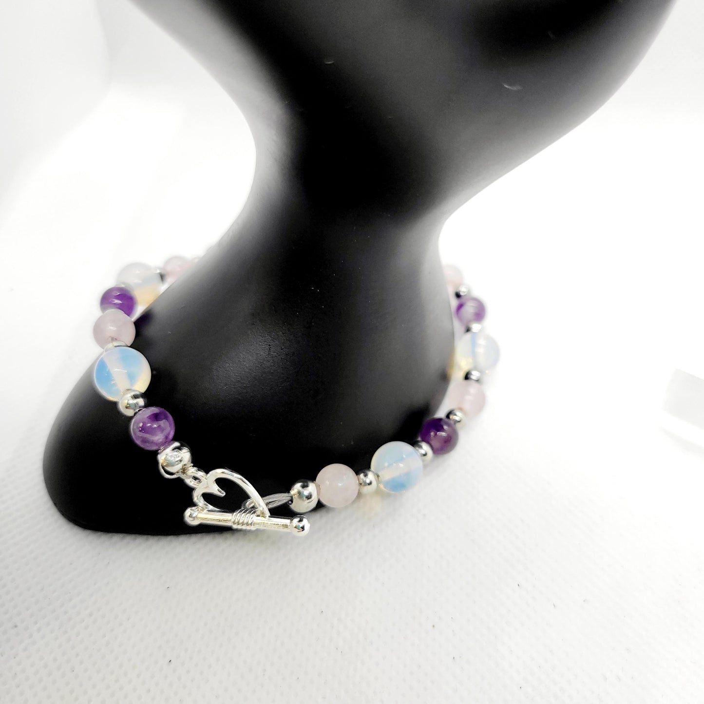 Natural Crystal rose quartz amethyst opalite bracelet & earrings set