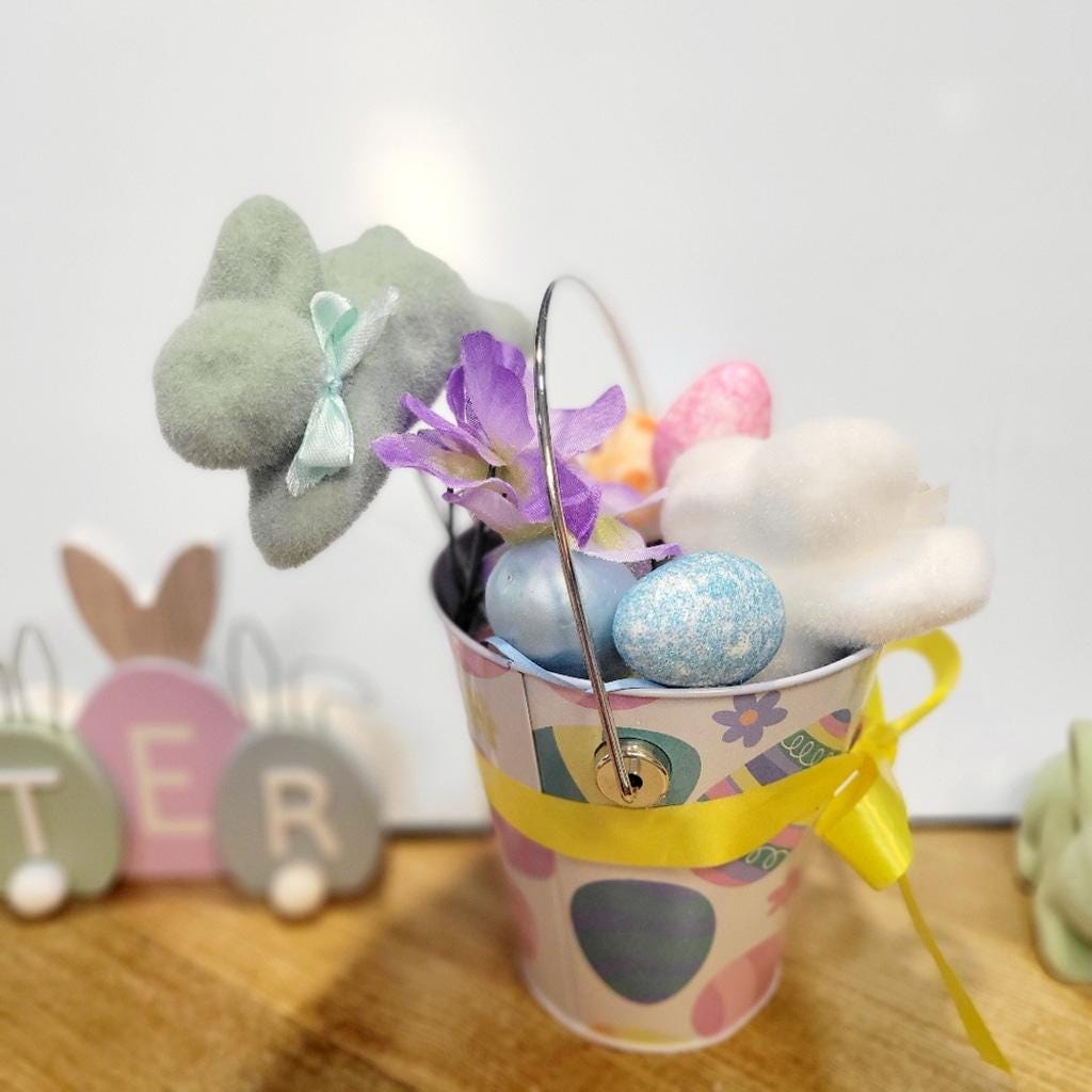 Easter Egg and Flower Table Home Decor Bucket