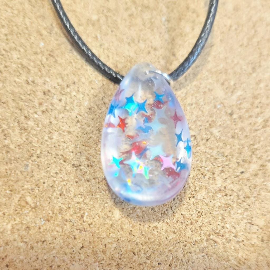 Starry Resin Teardrop Pendant Corded Necklace