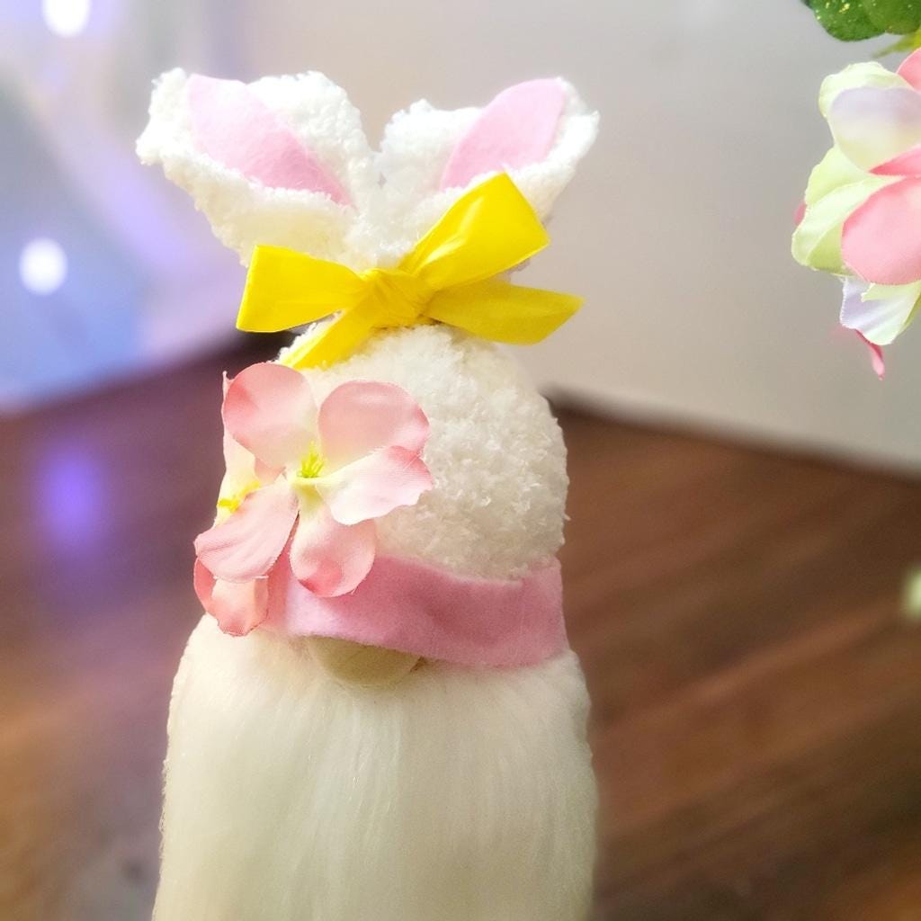 Pink Plumeria Flower Easter Bunny Spring Time Gnome
