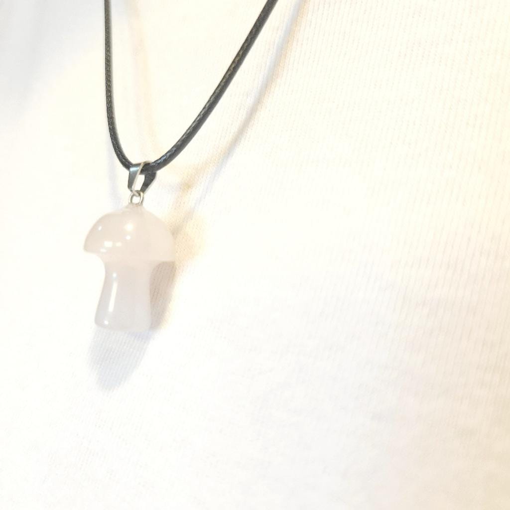 Natural Rose Quartz Crystal Mushroom Pendant Necklace
