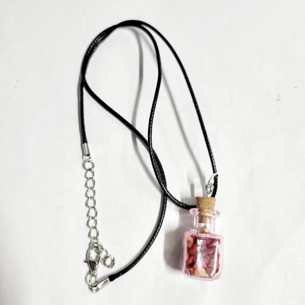 Hand crafted natural red coral crystal mini wish bottle pendant necklace