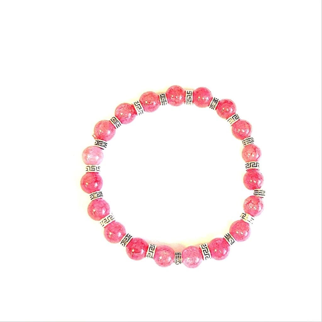Elegant Pink Snowflake Beaded 7.5" Stretchy Bracelet