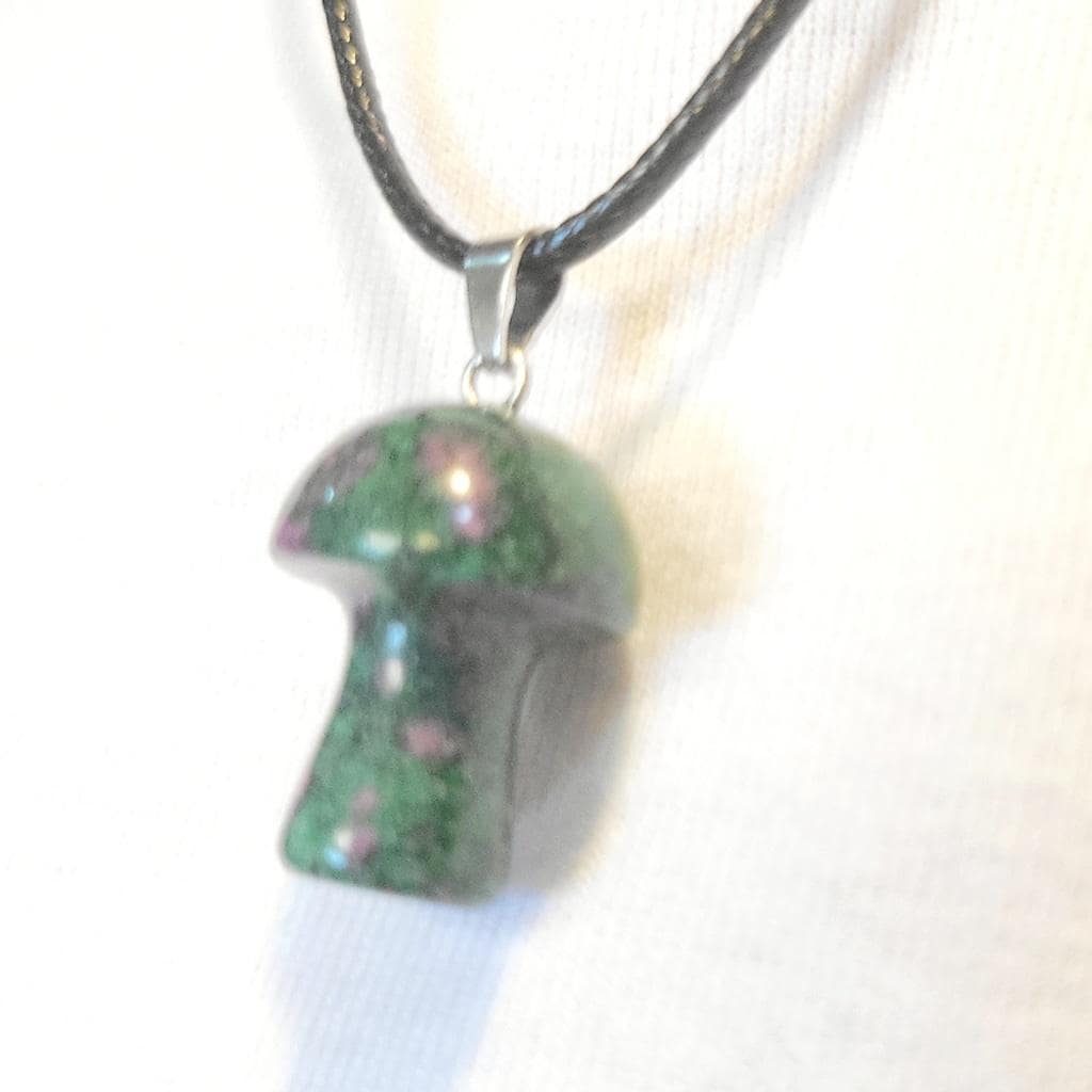Natural Ruby Zoisite 1/2" Mushroom Crystal Pendant Necklace