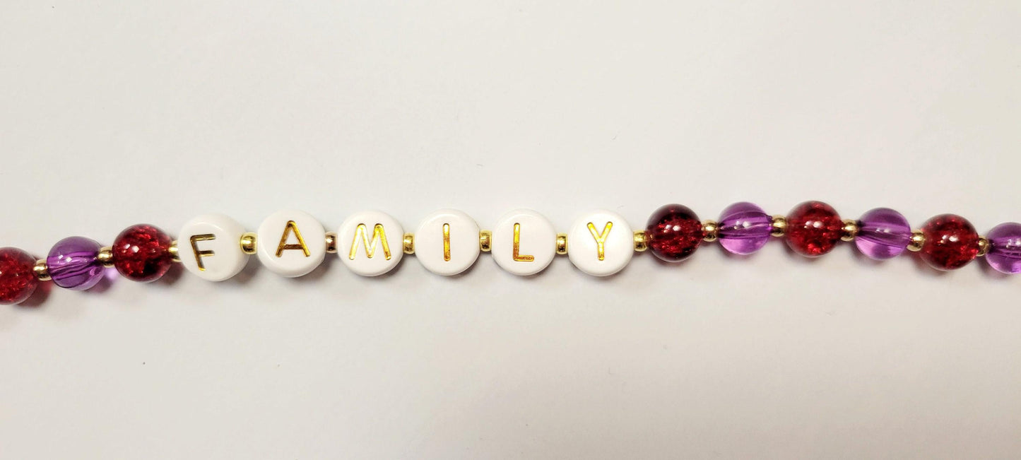 Personalized Family berry colored glass bead bracelet