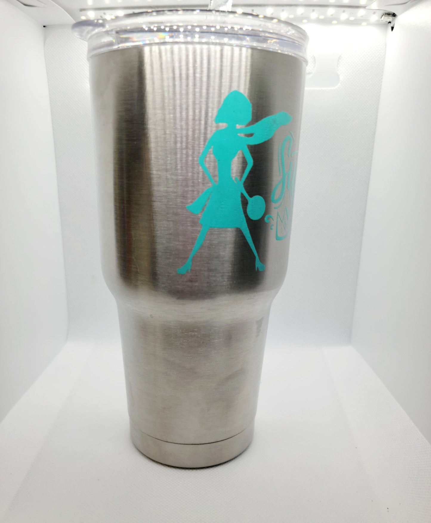 Handpainted Super Mom Stainless Steel Tumbler - Aqua 27 oz