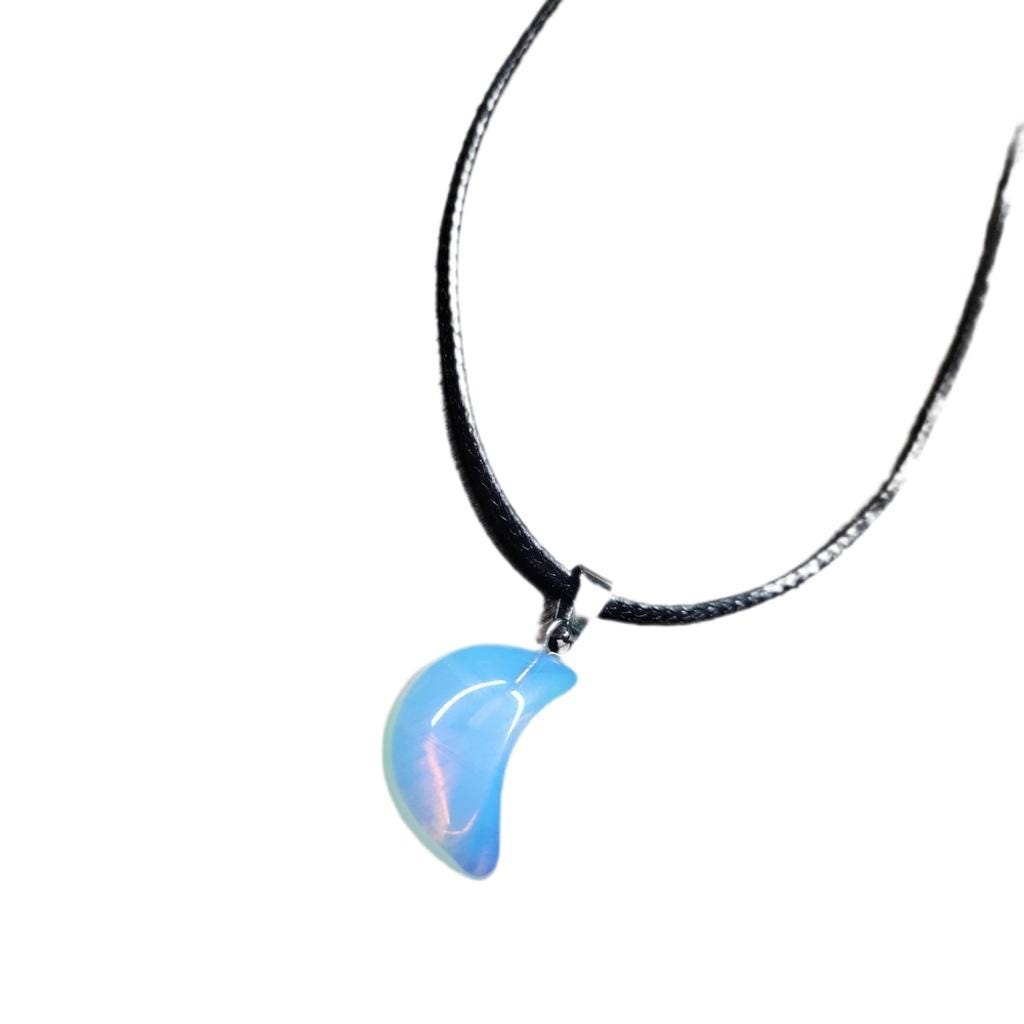 Hand Crafted Opalite Crescent Moon Pendant Corded Necklace
