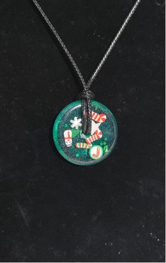 Handcrafted Green Christmas Resin Medallion Necklace