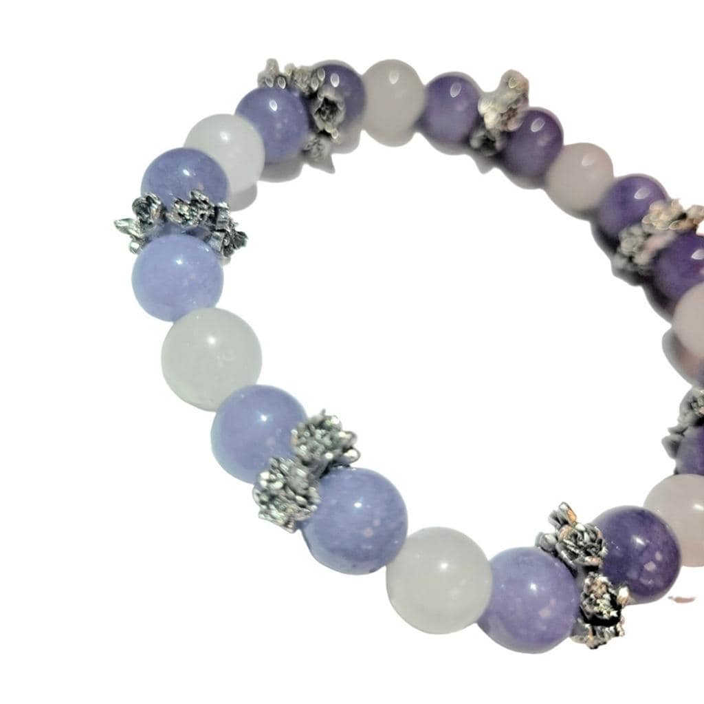 Natural Angelite and Selenite Crystal With Butterflies Floral 7" Beaded Bracelet