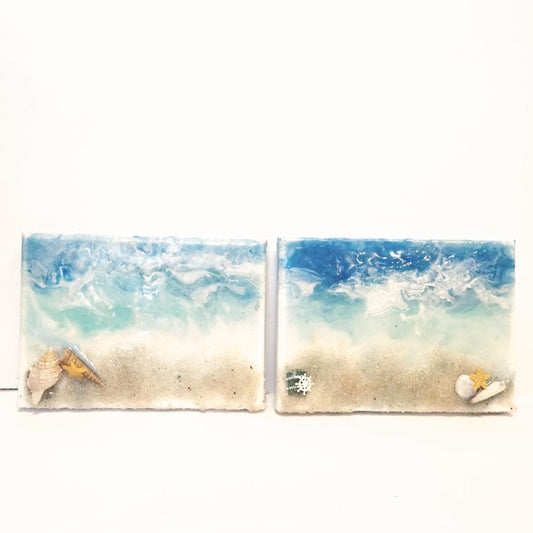 4x6 Ocean beach scene resin canvas set