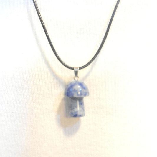 Natural Blue Sodalite Mushroom Pendant Corded Necklace