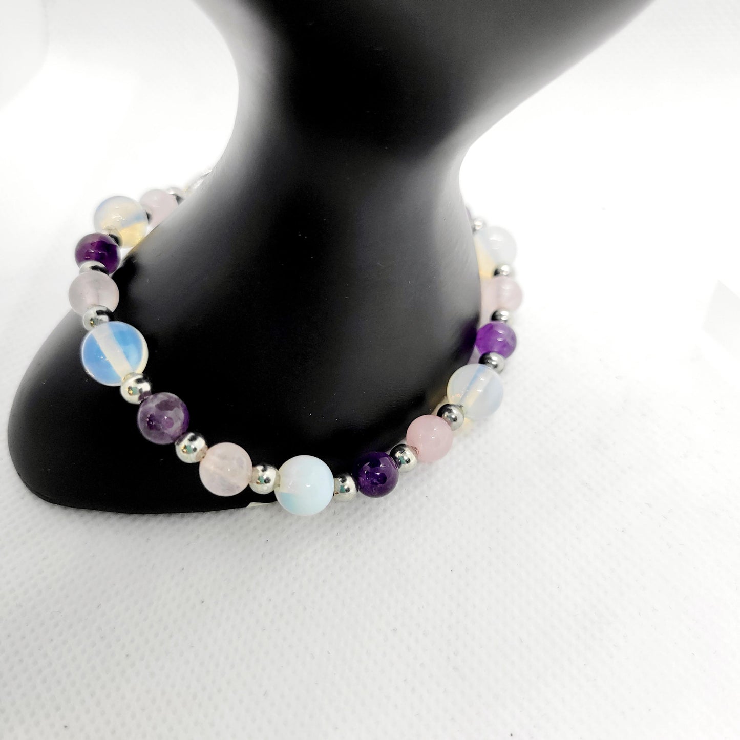 Natural Crystal rose quartz amethyst opalite bracelet & earrings set