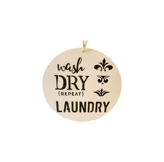 Wash dry repeat laundry wood wall decor sign