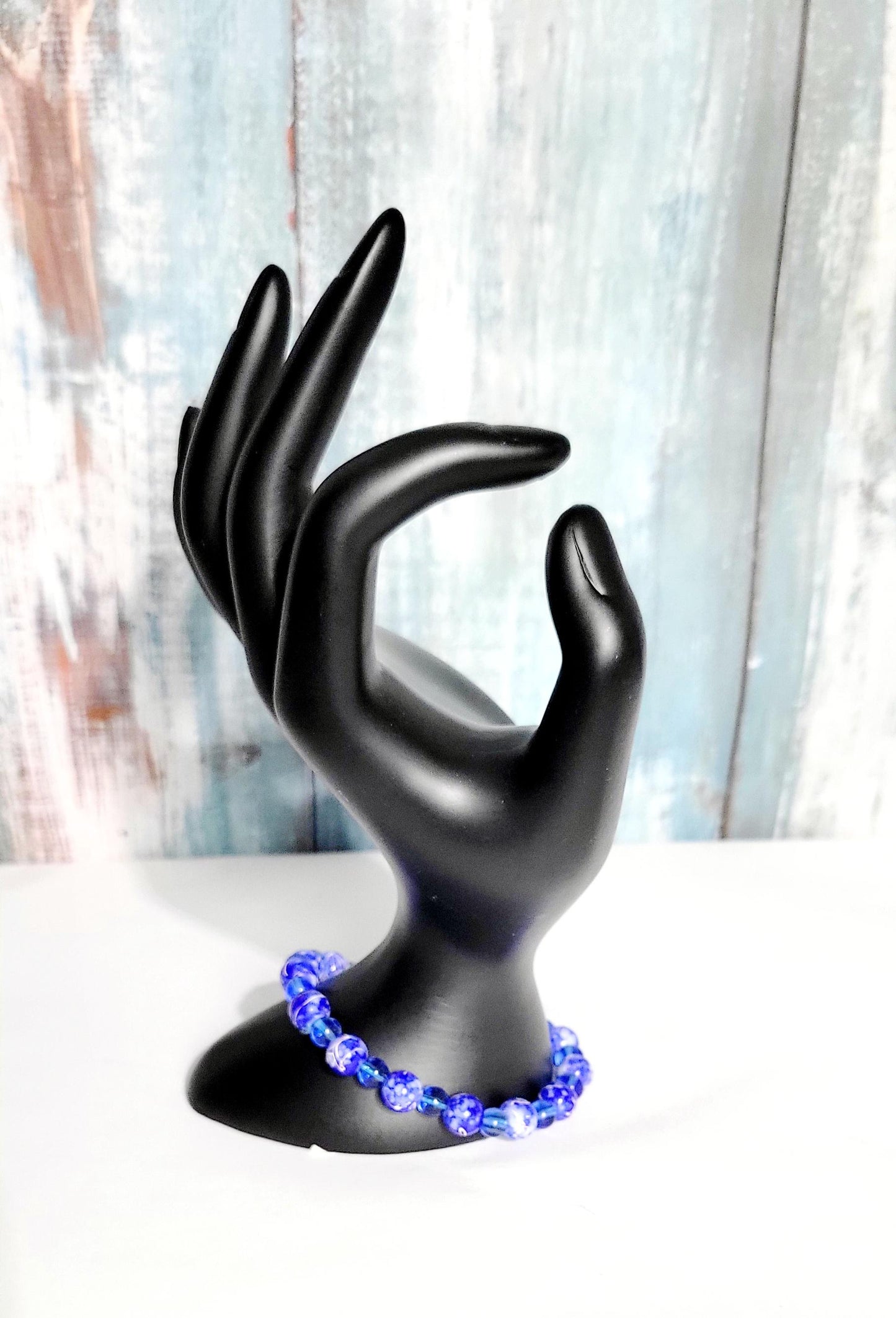 Handcrafted Blue Beaded Bracelet: Acrylic & Translucent Glass