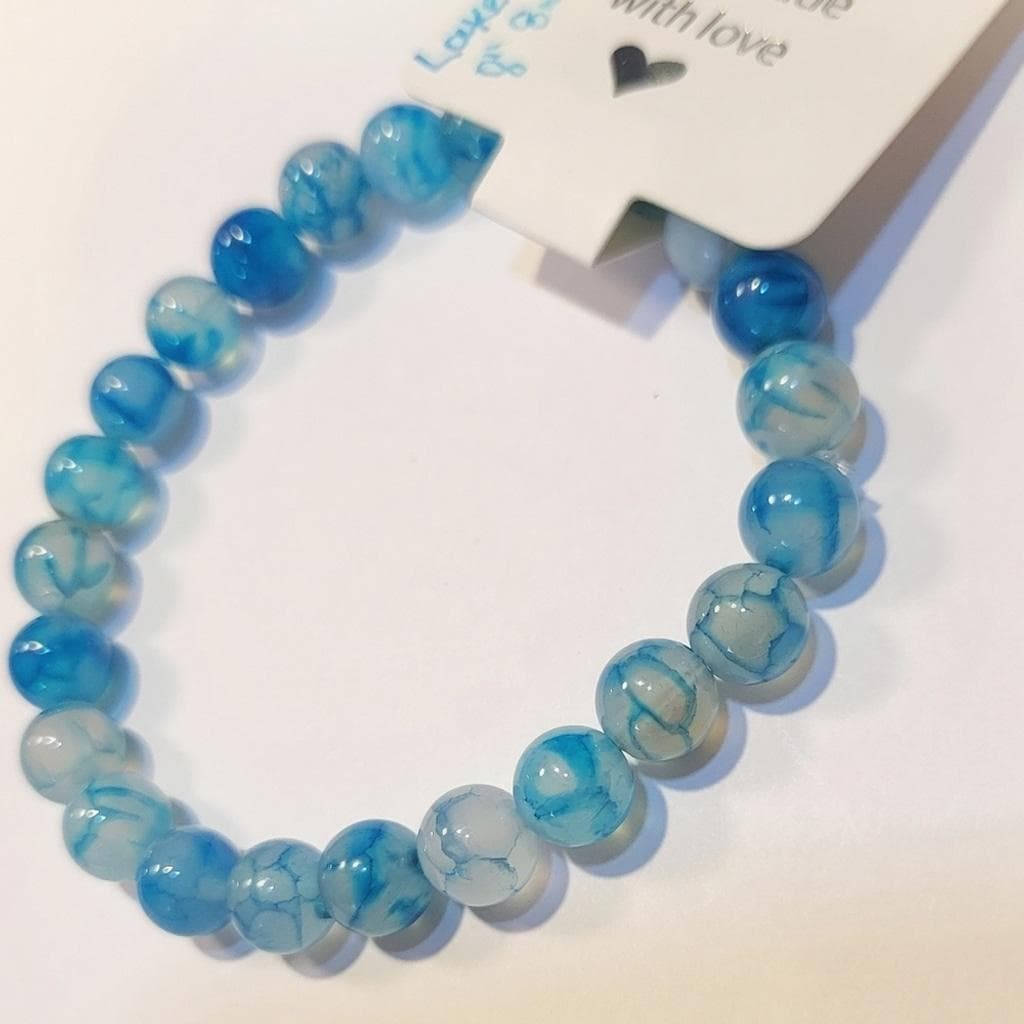 Lake Blue Dragon Agate Beaded Bracelet 8"