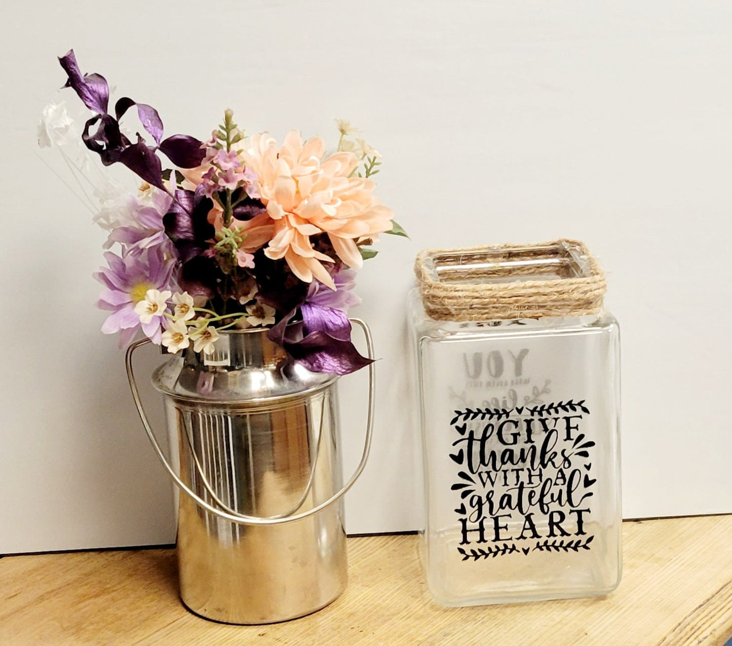 Handpainted farmhouse rustic style square jar
