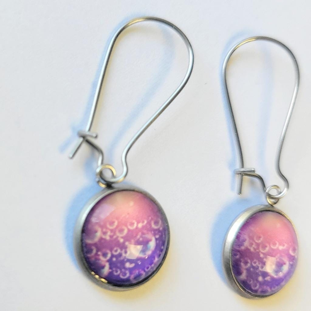 Elegant Purple and Silver Bubble Round Latch Back Drop Earrings