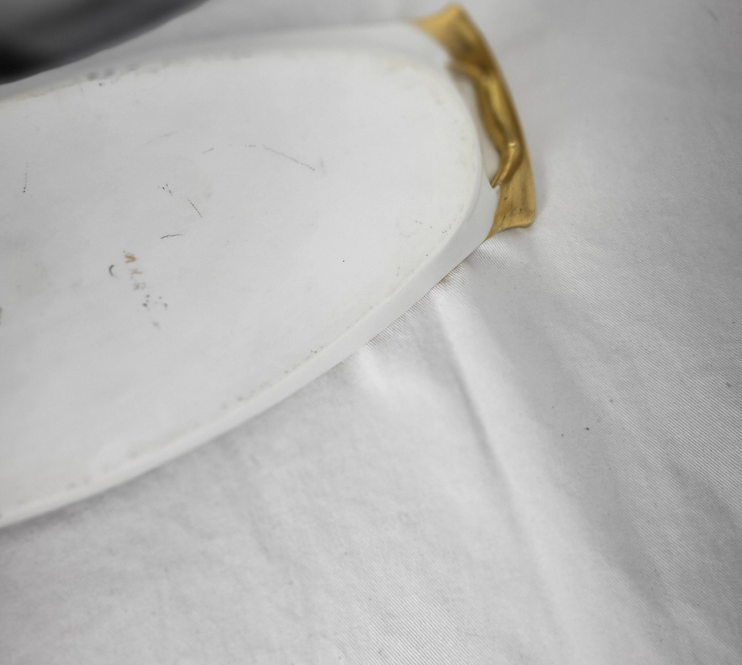 Antique RC Bavaria Germany handpainted porcelain green and gold serving tray