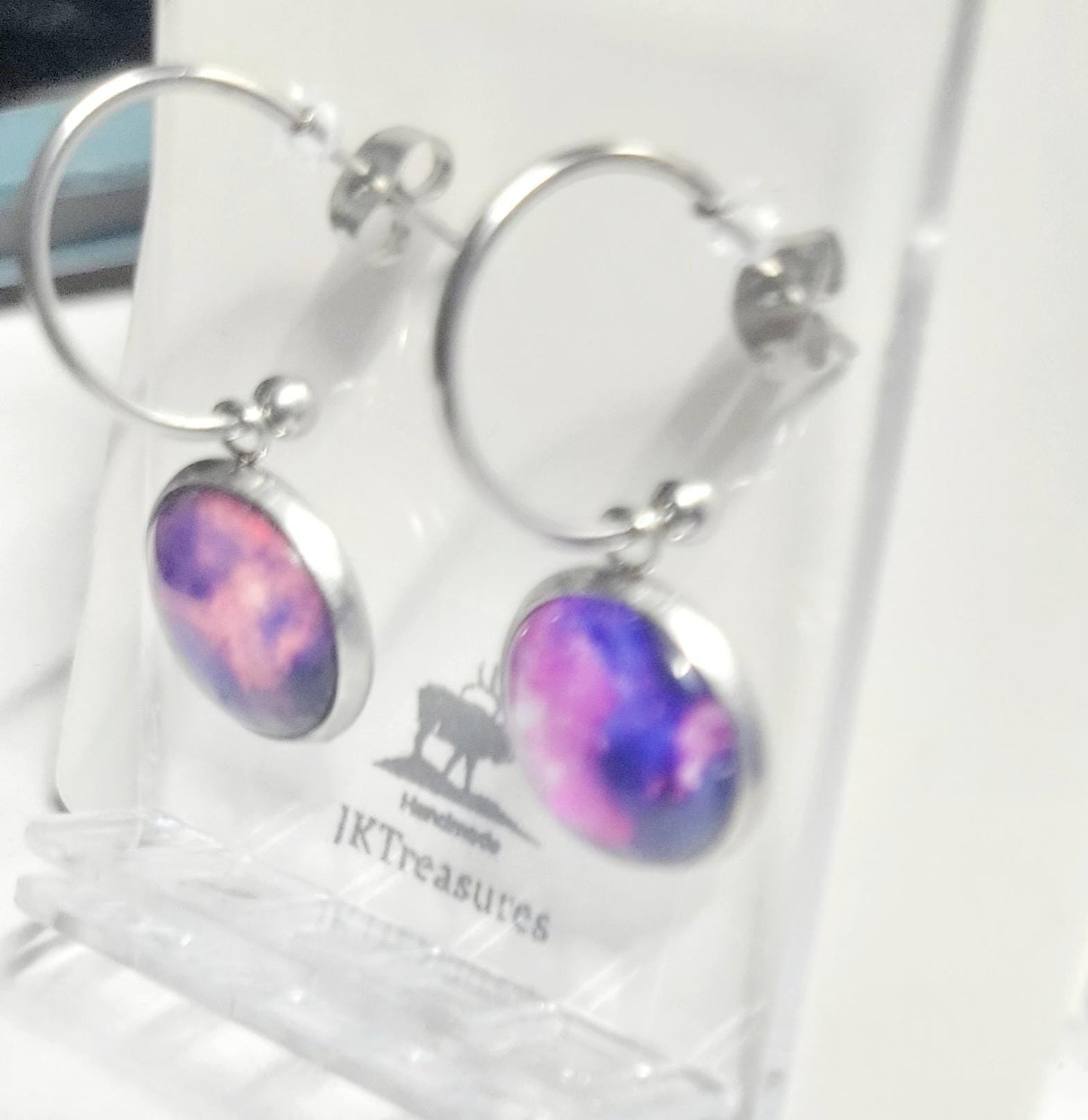 Nebula Galaxy Cosmic Ethereal Pink & Purple Hoop Earrings
