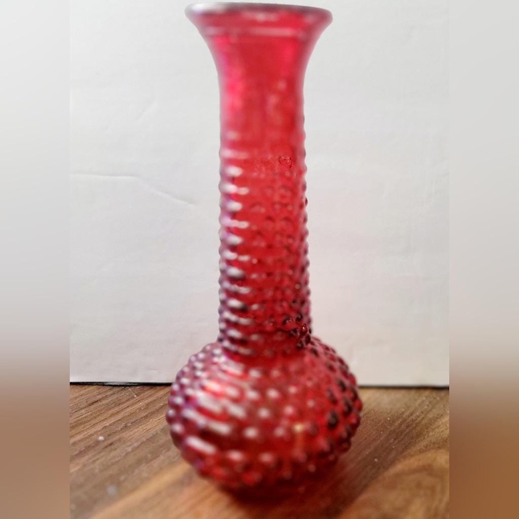 Vintage 1960's 8" E.O. BRODY Co Red Hobnail Bud Vase