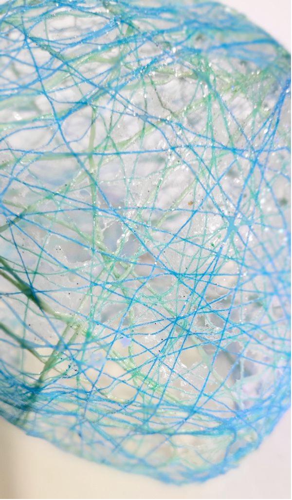 Hand crafted Wrapped thread orb light table decor