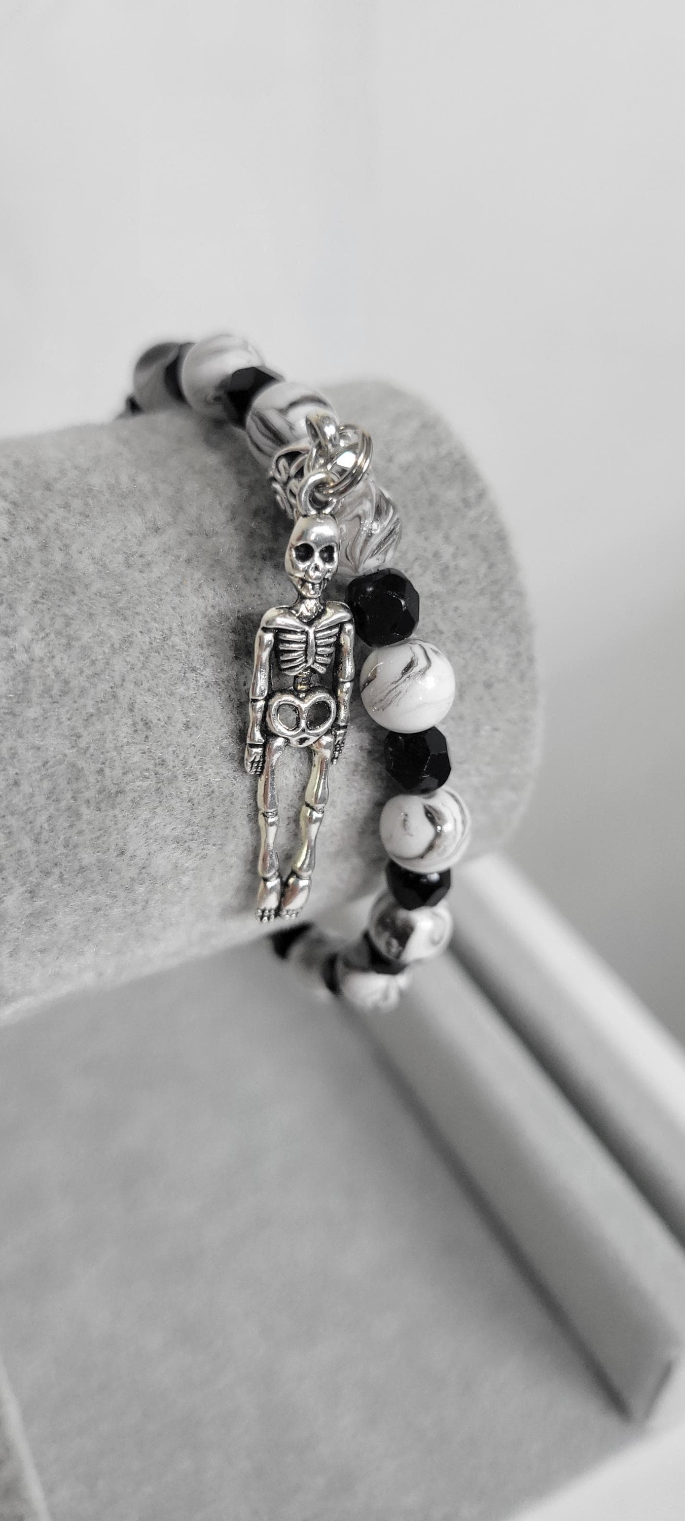 Halloween skeleton unicorn charm glass beaded bracelet