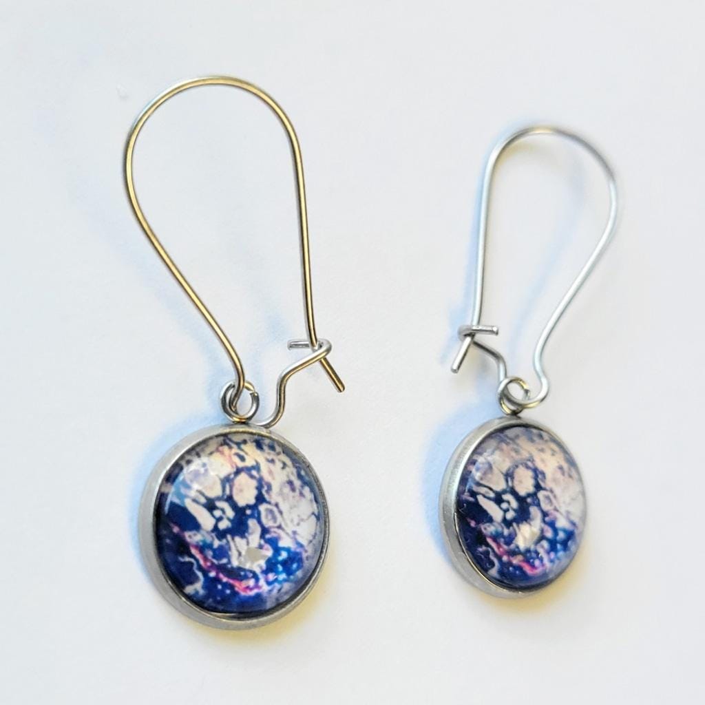 Elegant Blue and Silver Abstract Bubble Earrings
