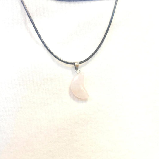Elegant Natural Rose Quartz Crystal Moon Pendant Necklace
