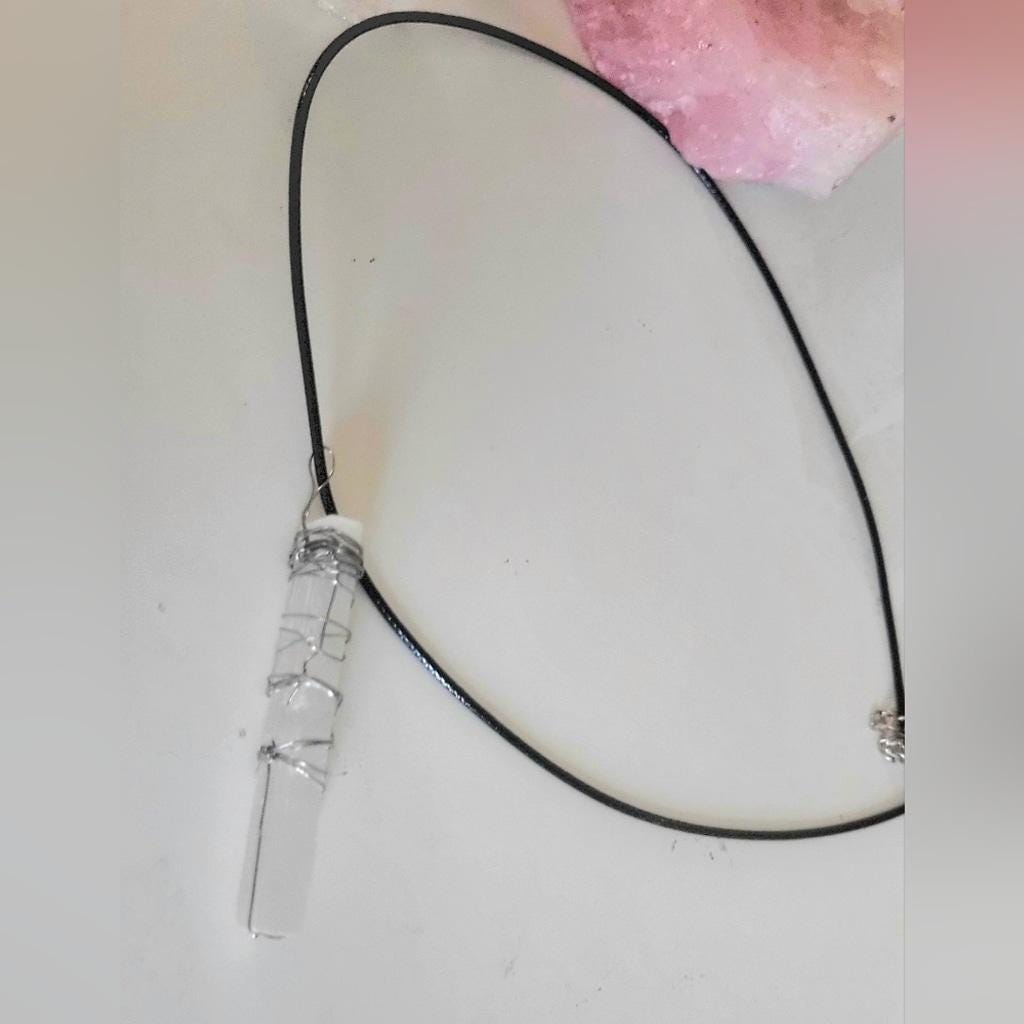 Silver Wire-Wrapped Selenite Pendant Necklace Hand Crafted