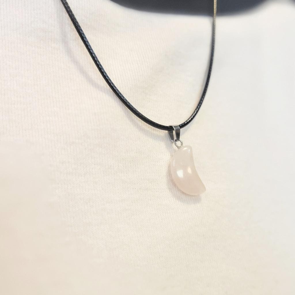 Elegant Natural Rose Quartz Crystal Moon Pendant Necklace