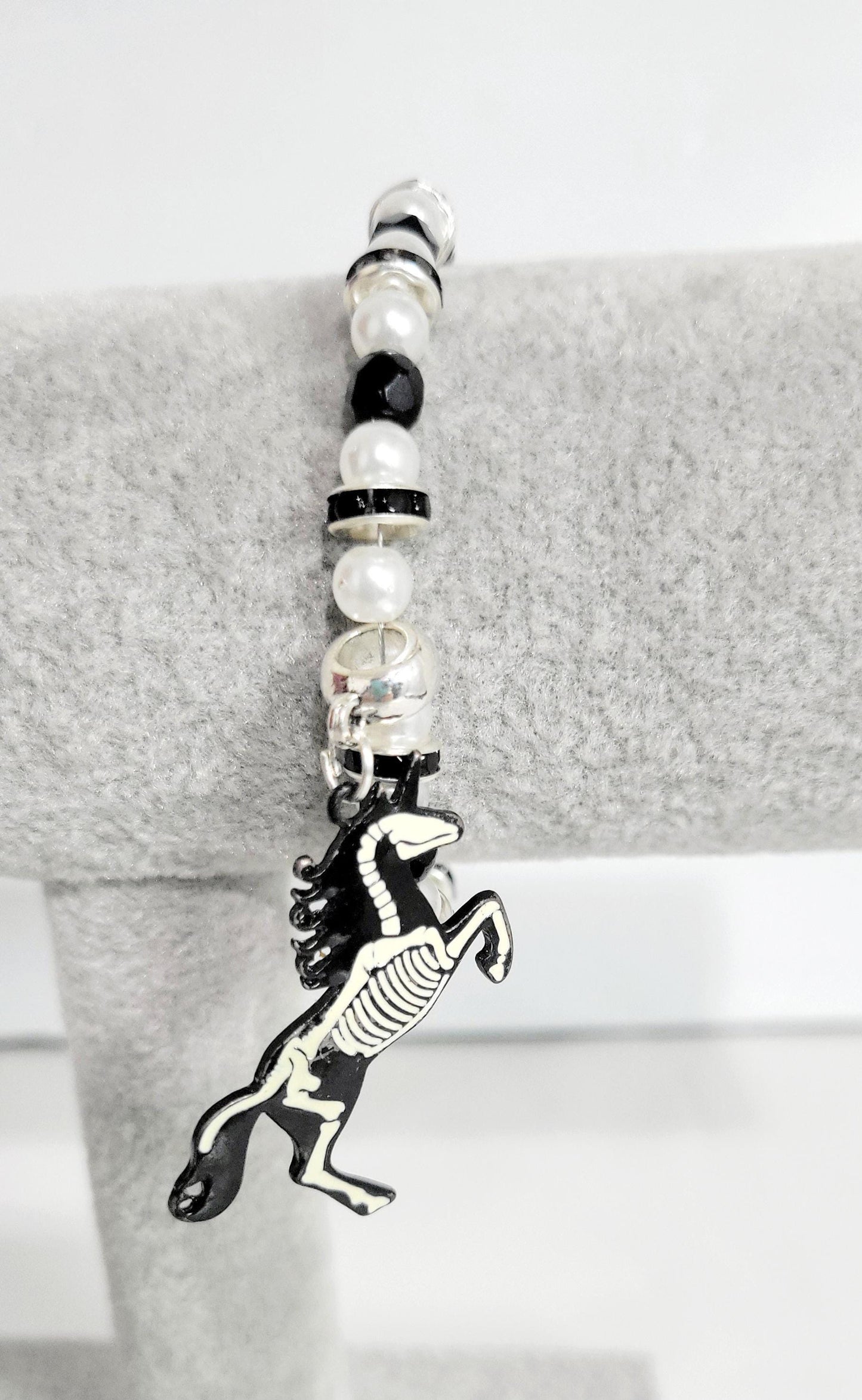Halloween skeleton unicorn charm glass beaded bracelet
