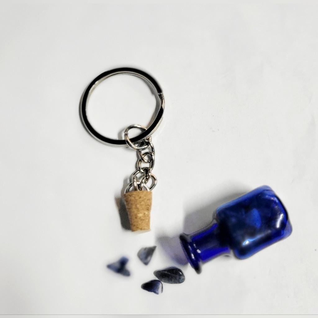 Hand crafted natural blue vein crystal mini wish bottle pendant keychain