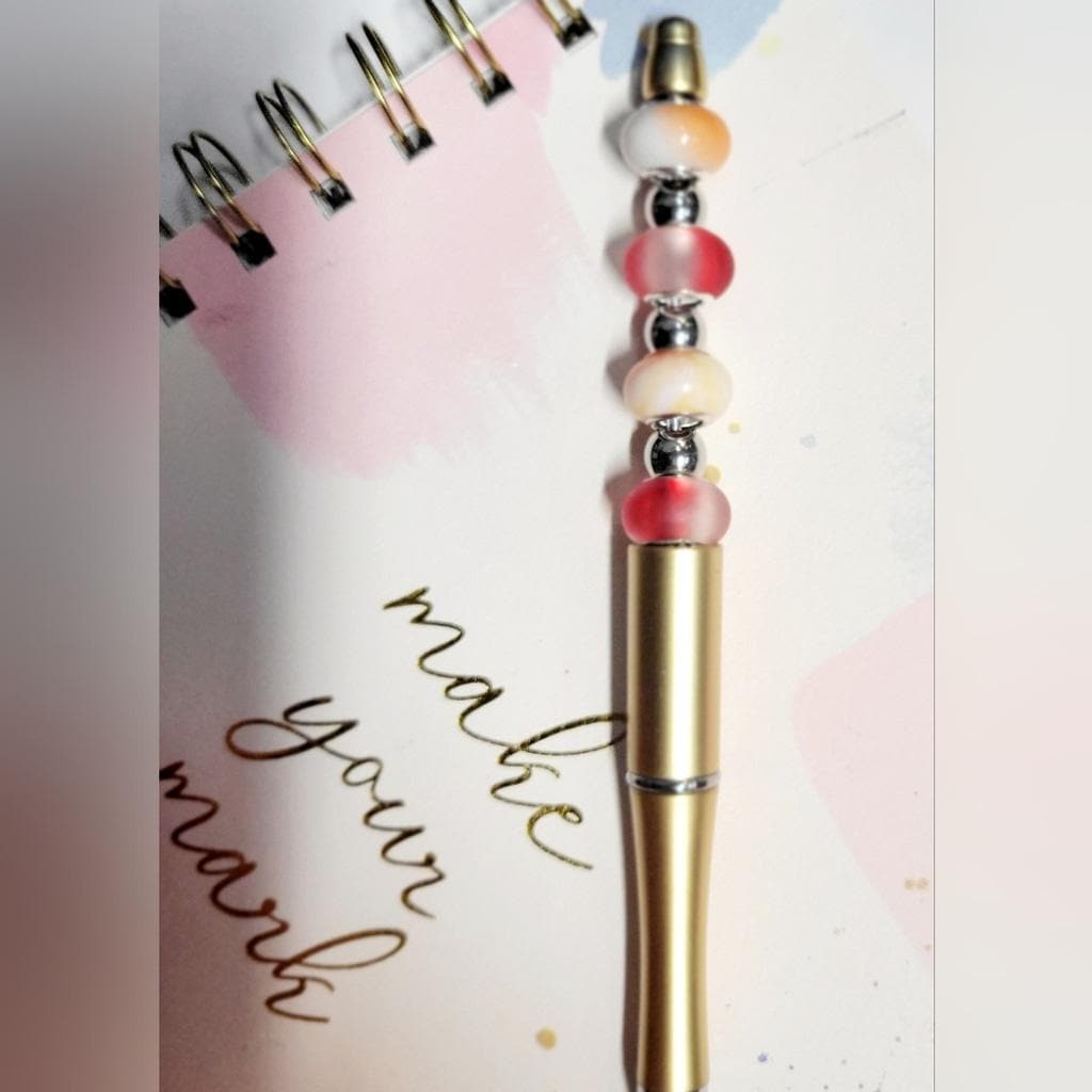 Set of 3x Large Beaded Pens in Black, White, and Gold Hand Crafted