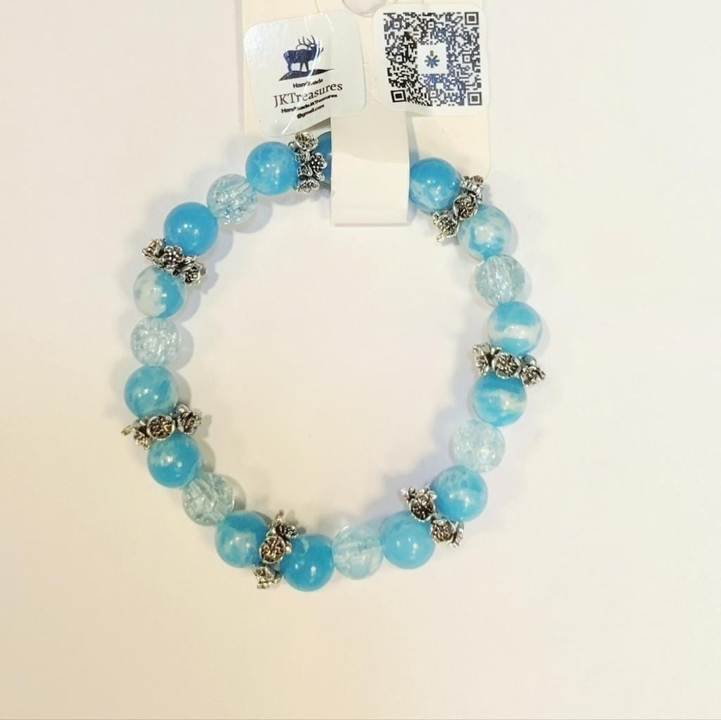 Rare Natural Crystal Larimar Beaded Bracelet 7.5"